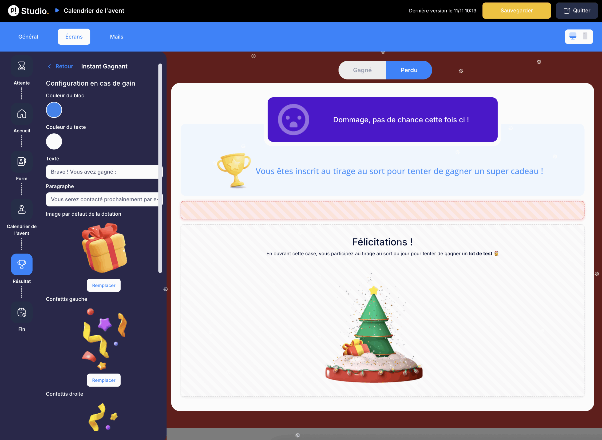 Configuration de l'écran de résultat
